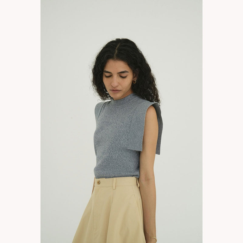 SQUARE SLEEVE KNIT TOPS -BLUE-