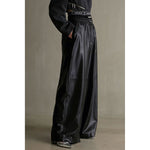 Synthetic Leather Voluminous Wide Pants-BLACK-