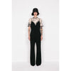 Nature Pattern Sheer Knitted Crew Neck Top-black