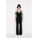 Nature Pattern Sheer Knitted Crew Neck Top-black