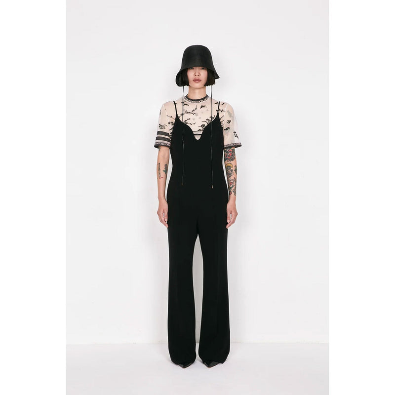 Nature Pattern Sheer Knitted Crew Neck Top-black