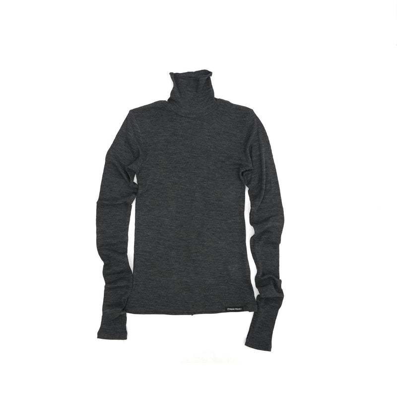 Pure Merino Wool Turtleneck Top -BLACK-