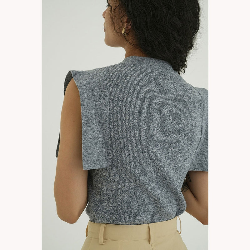 SQUARE SLEEVE KNIT TOPS -BLUE-