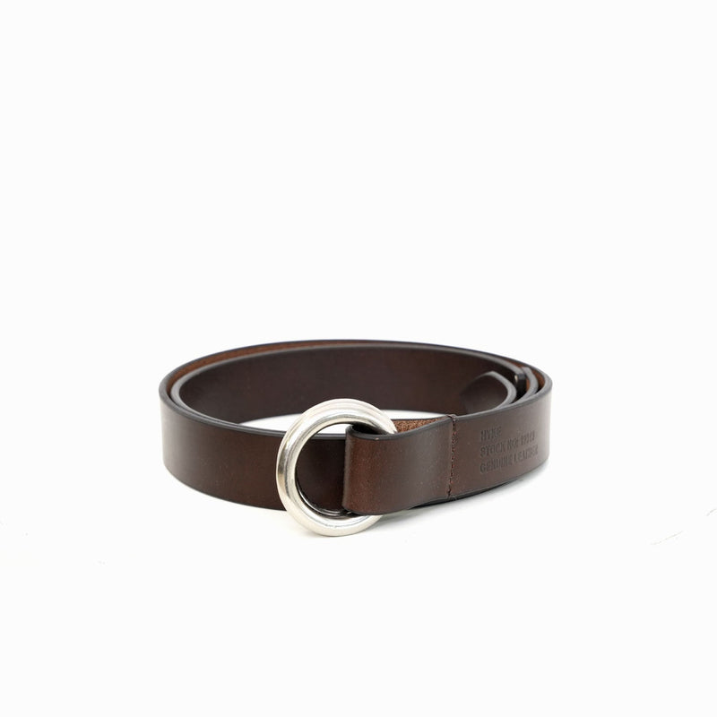 LEATHER RING BELT -BROWN-