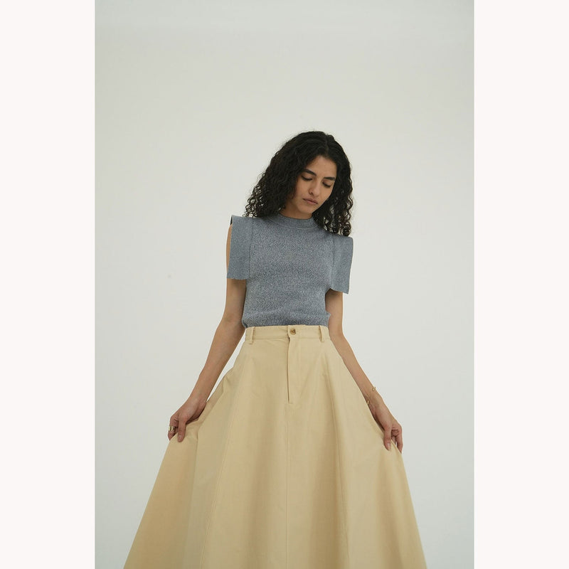 SQUARE SLEEVE KNIT TOPS -BEIGE-