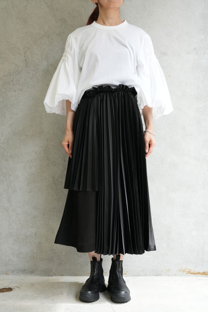 シャーリングバルーンスリーブTOPS-WHITE-