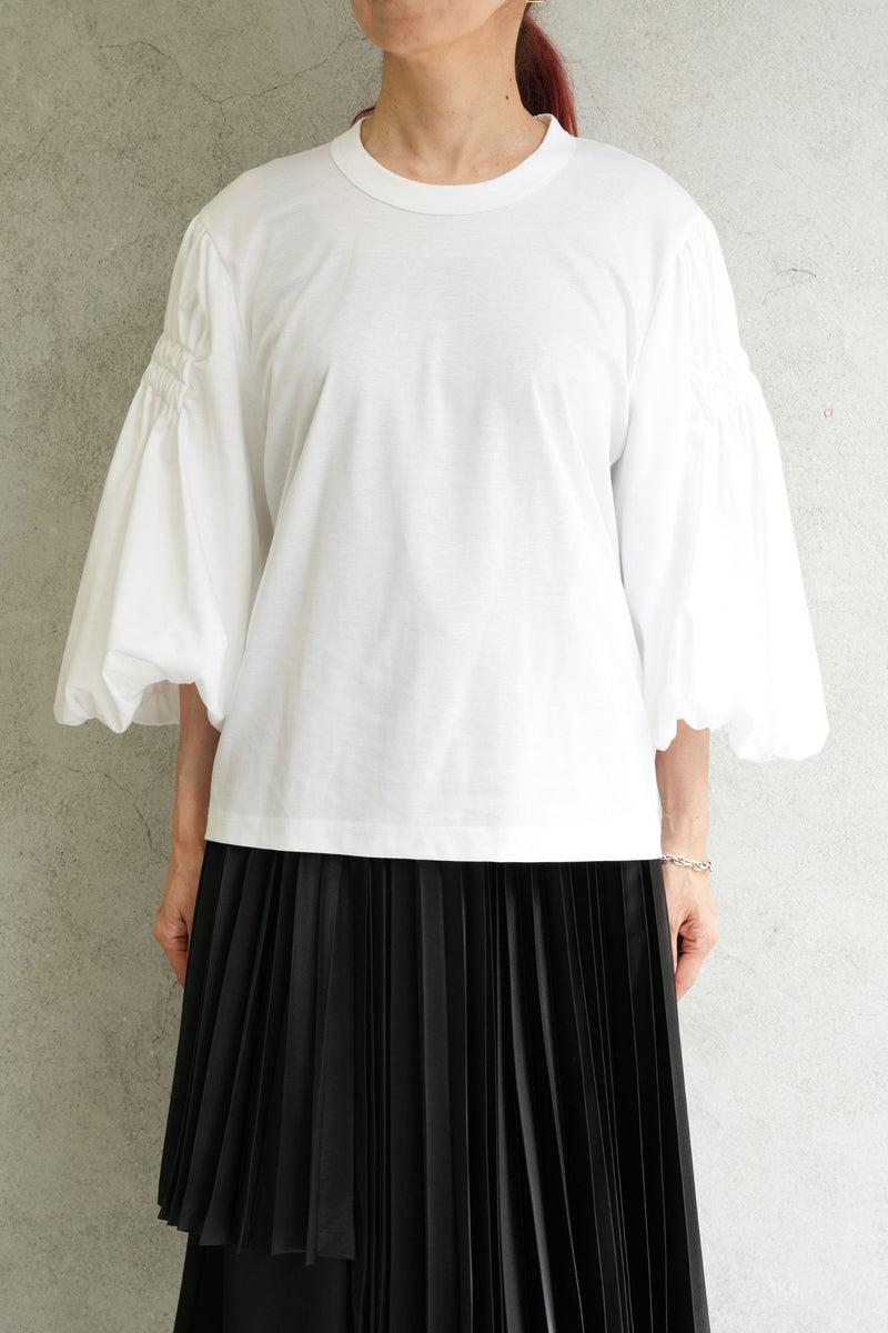 シャーリングバルーンスリーブTOPS-BLACK-
