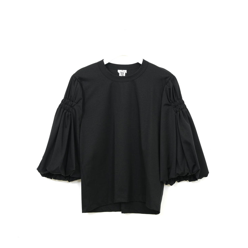 シャーリングバルーンスリーブTOPS-WHITE-