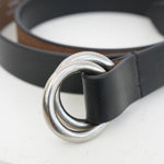 LEATHER RING BELT -BROWN-