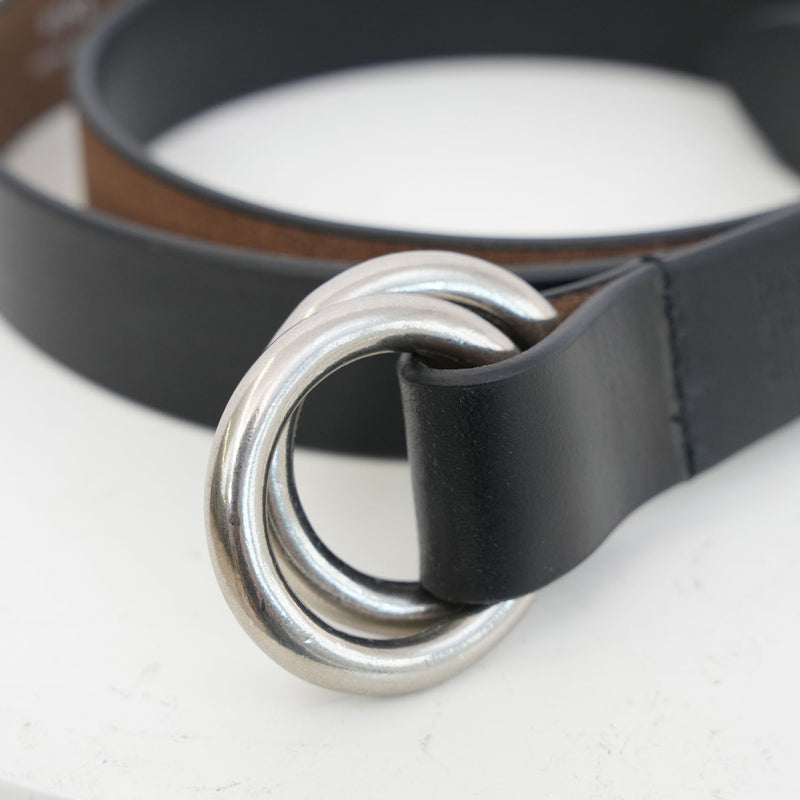LEATHER RING BELT -BROWN-
