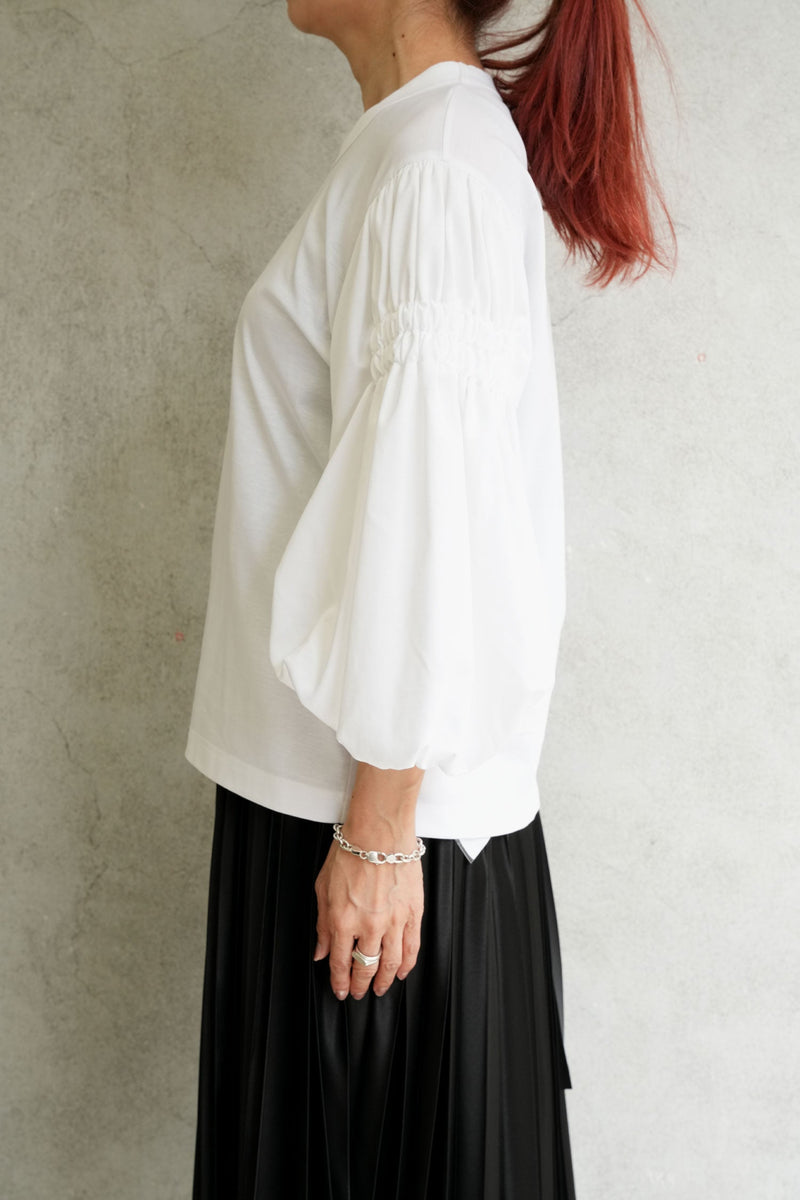 シャーリングバルーンスリーブTOPS-BLACK-