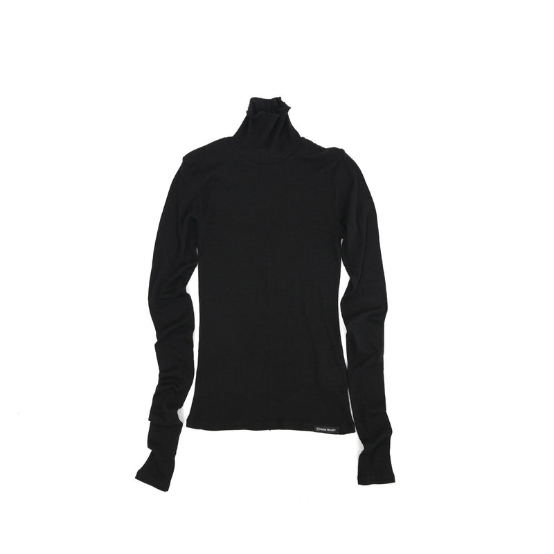 Pure Merino Wool Turtleneck Top -GRAY-