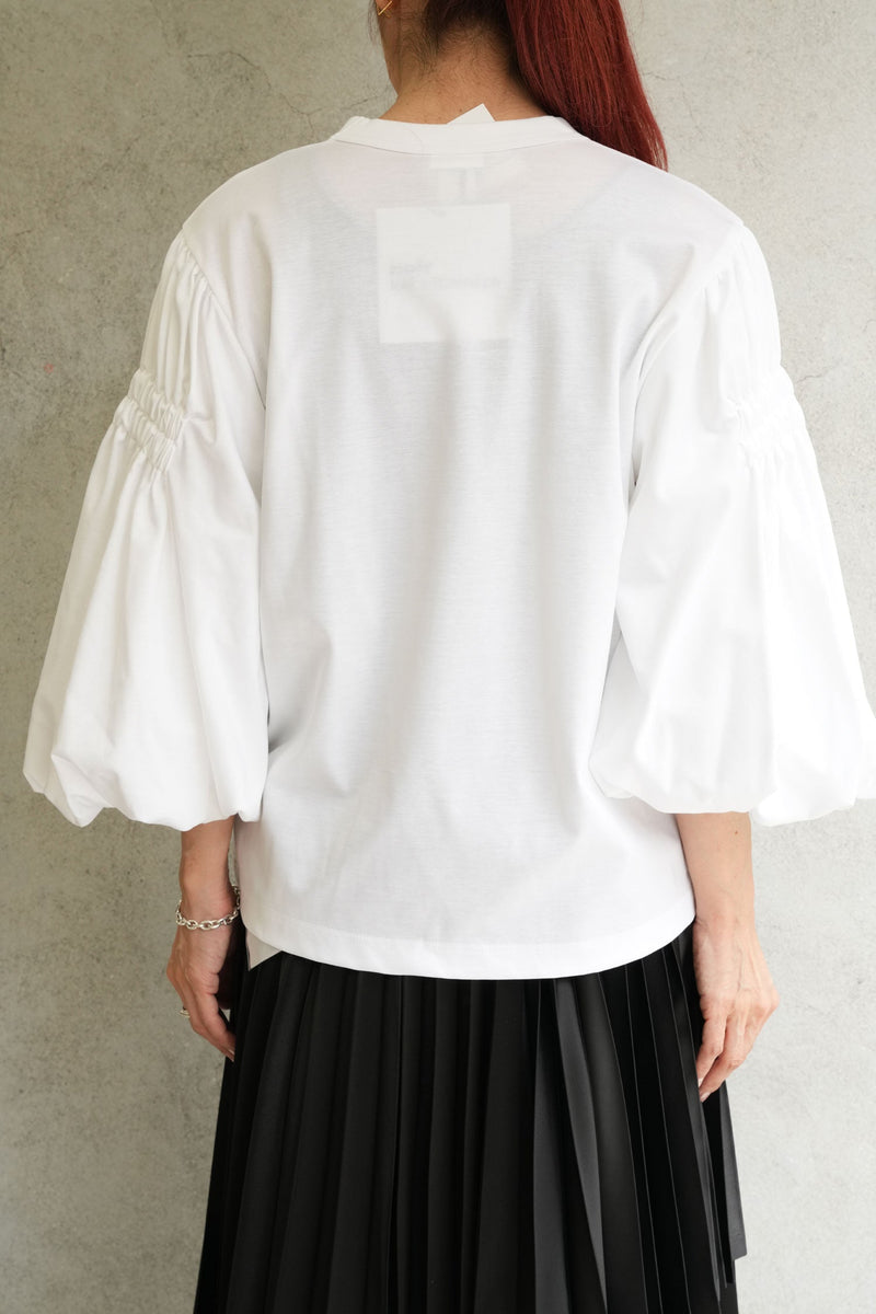 シャーリングバルーンスリーブTOPS-BLACK-