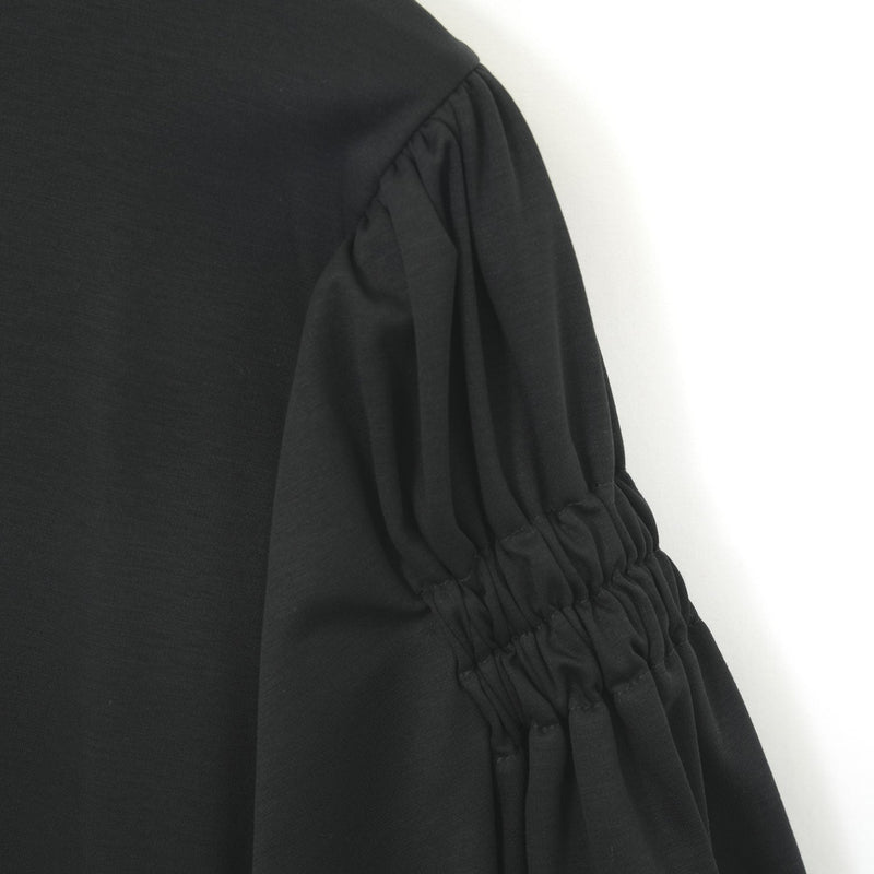 シャーリングバルーンスリーブTOPS-BLACK-