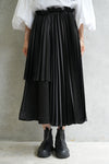 エステルサテンプリーツスカート-BLACK-