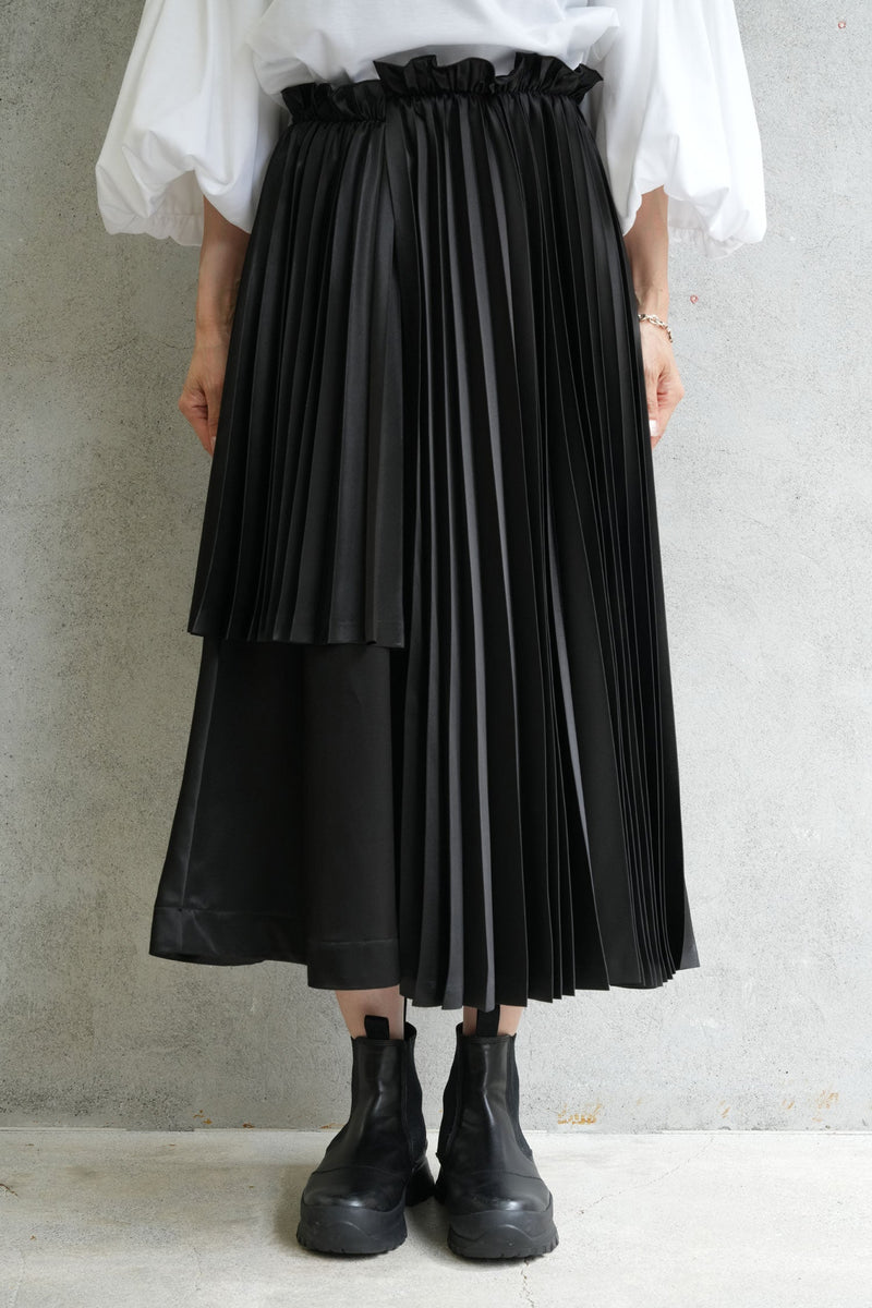 エステルサテンプリーツスカート-BLACK-