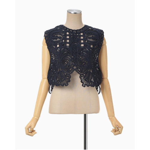 Cord Embroidery Vest - navy