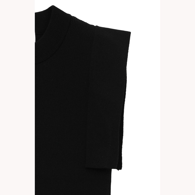 SQUARE SLEEVE KNIT TOPS -BLACK-