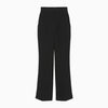 Acetate Polyester High Waisted Center Creased Suit Trousers - black