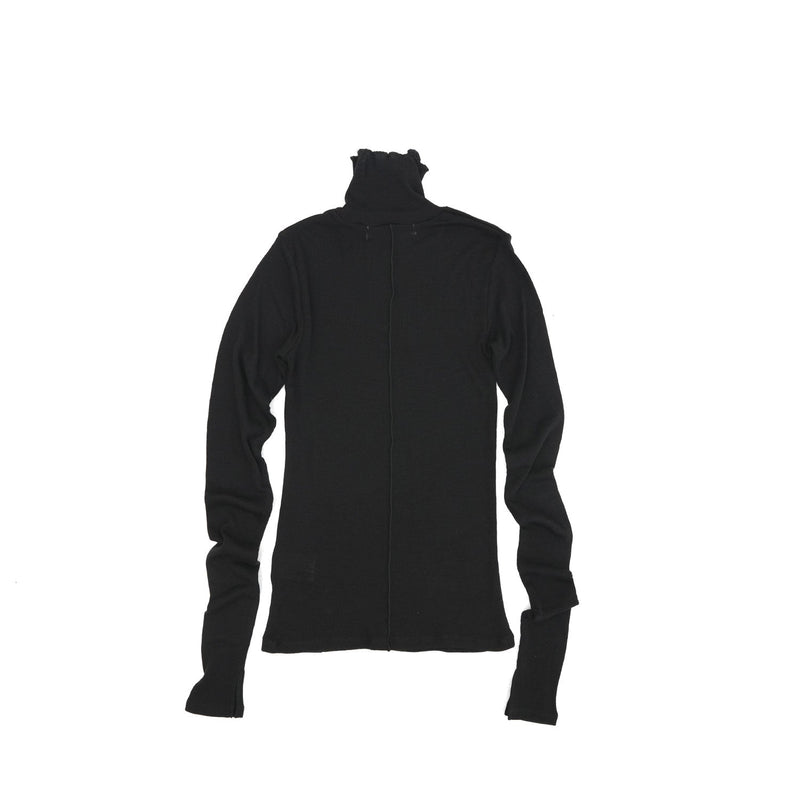 Pure Merino Wool Turtleneck Top -GRAY-