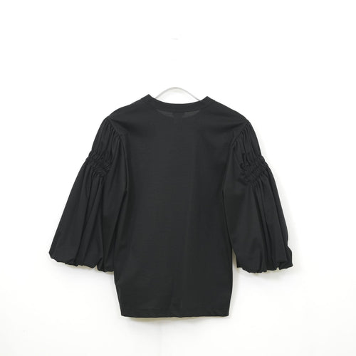 シャーリングバルーンスリーブTOPS-BLACK-