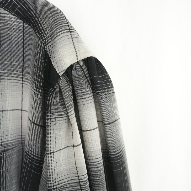 T/W OMBRE CHECK BALLOON SLEEVE DRESS-BEIGE-