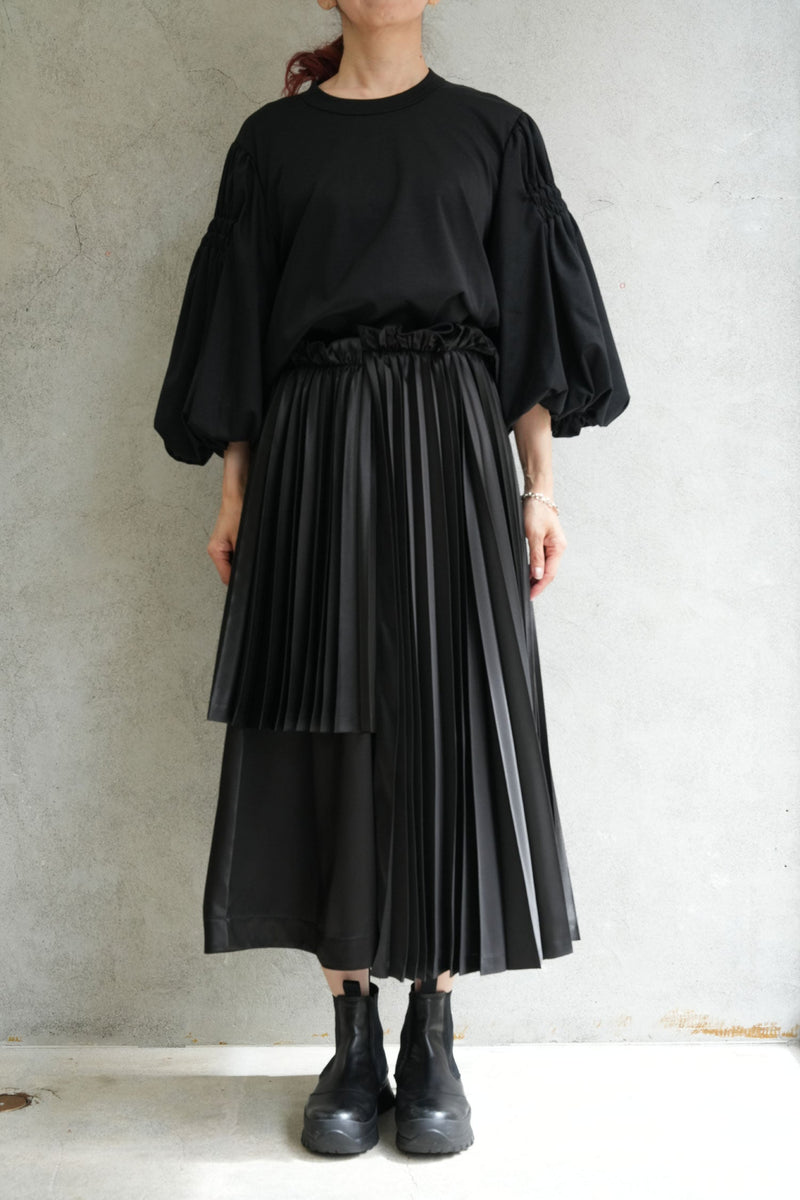 シャーリングバルーンスリーブTOPS-BLACK-