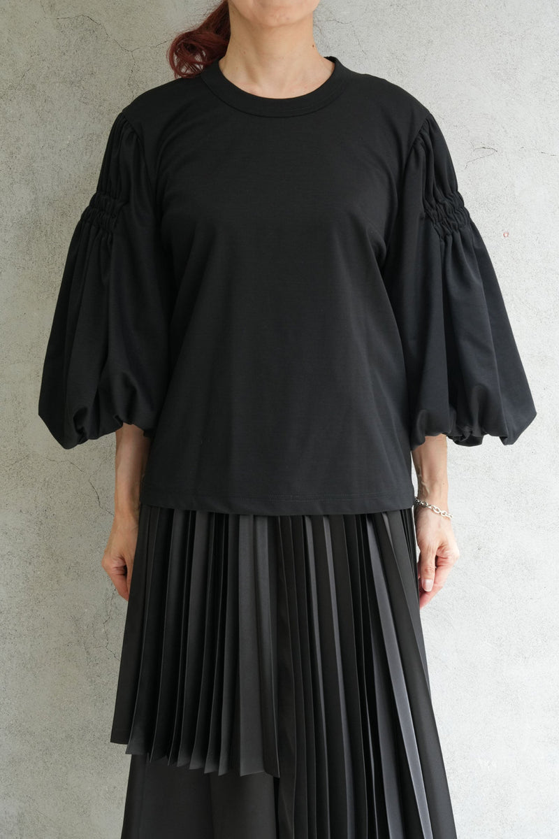 シャーリングバルーンスリーブTOPS-BLACK-