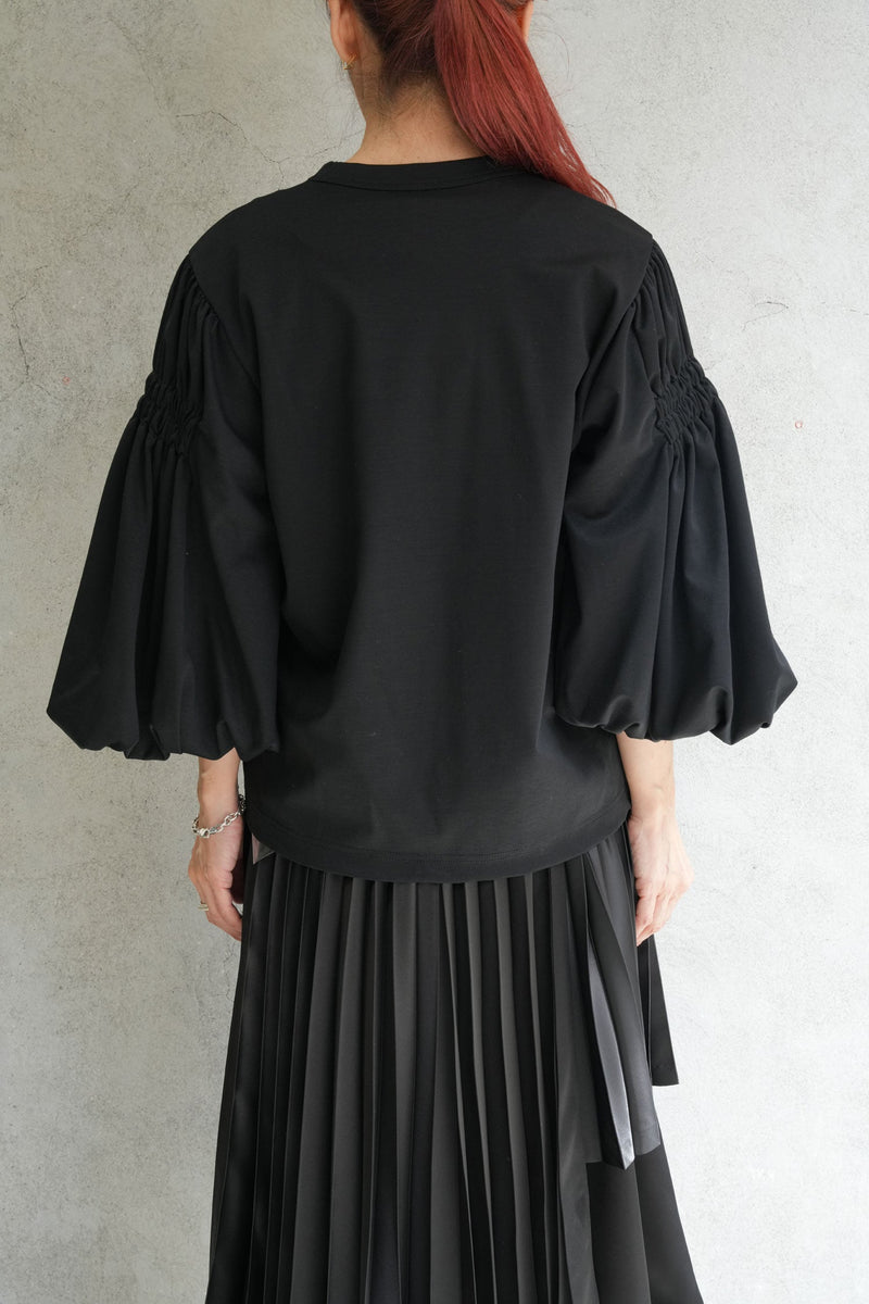 シャーリングバルーンスリーブTOPS-WHITE-