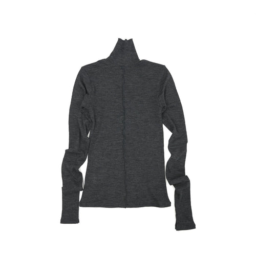 Pure Merino Wool Turtleneck Top -GRAY-
