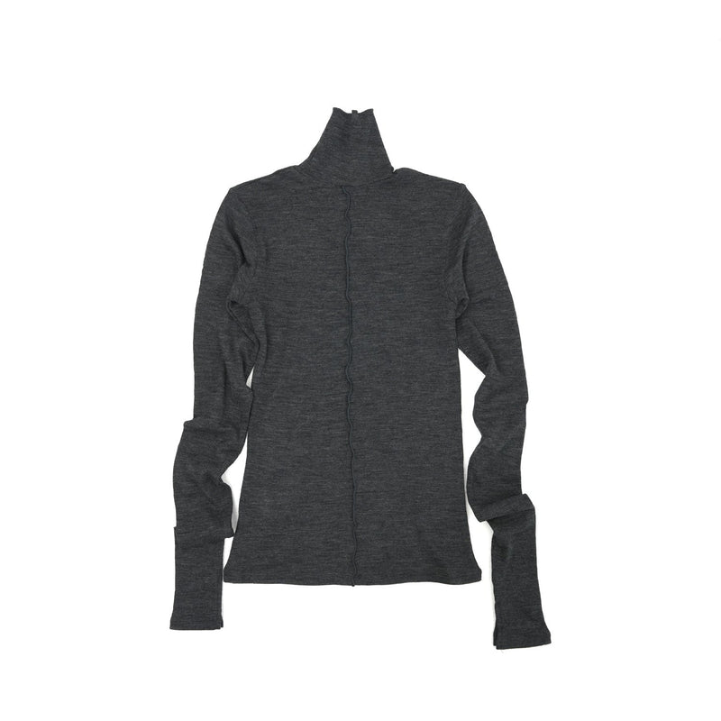 Pure Merino Wool Turtleneck Top -GRAY-