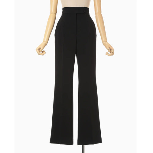 Acetate Polyester High Waisted Center Creased Suit Trousers - black