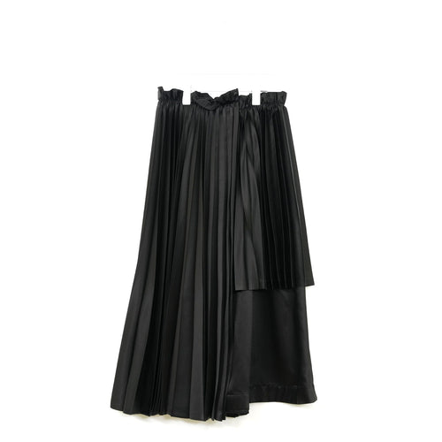 エステルサテンプリーツスカート-BLACK-