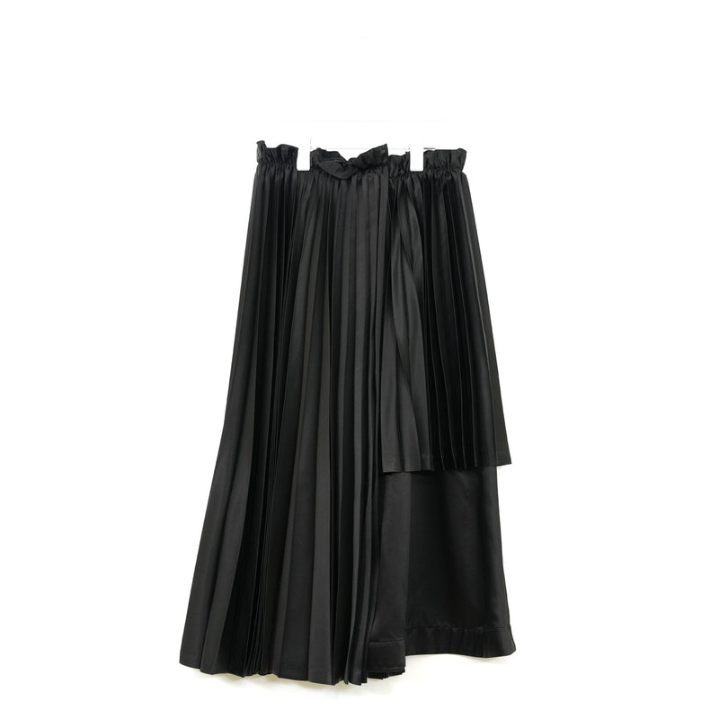 エステルサテンプリーツスカート-BLACK-