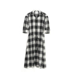 T/W OMBRE CHECK BALLOON SLEEVE DRESS-BEIGE-