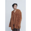 Shaggy V-Neck Cardigan-ORANGE-