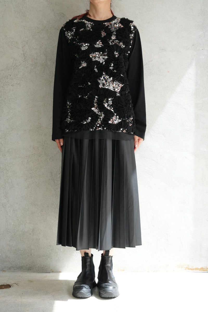 フェイクレザープリーツスカート-BLACK-