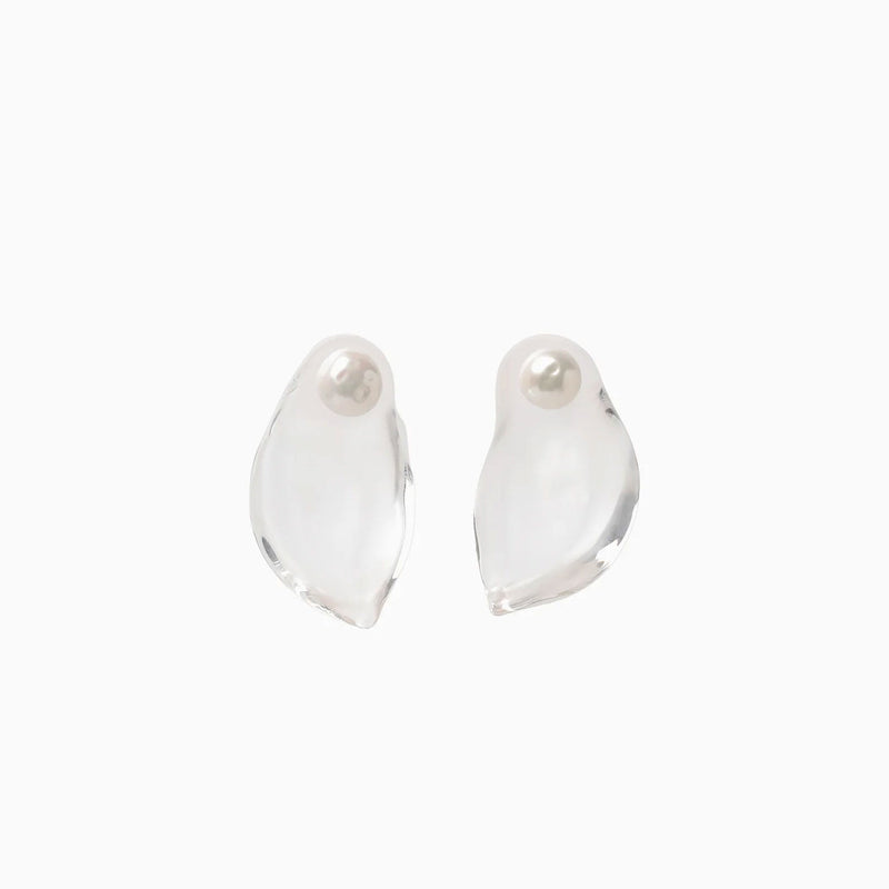 Organic motif Glass Earrings - clear