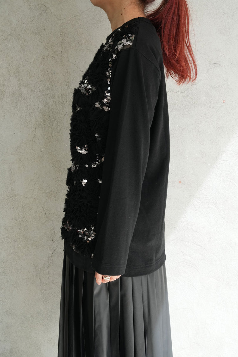 チュール刺繍カットソー-WHITE×GOLD-