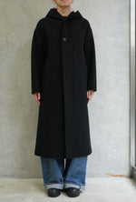 MELTON HOODED WORK COAT-BLACK-