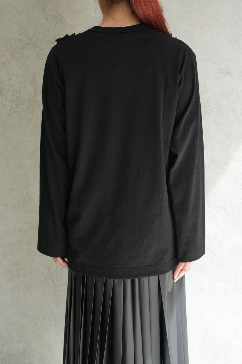 チュール刺繍カットソー-BLACK×SILVER-