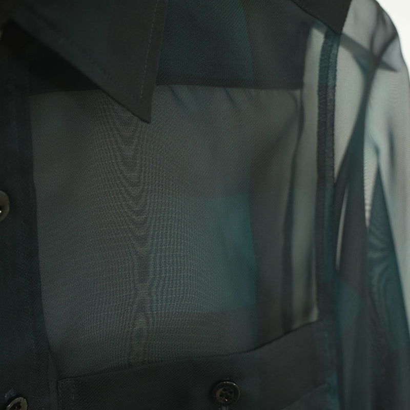 SHEER PLAID SHIRT-GREEN-