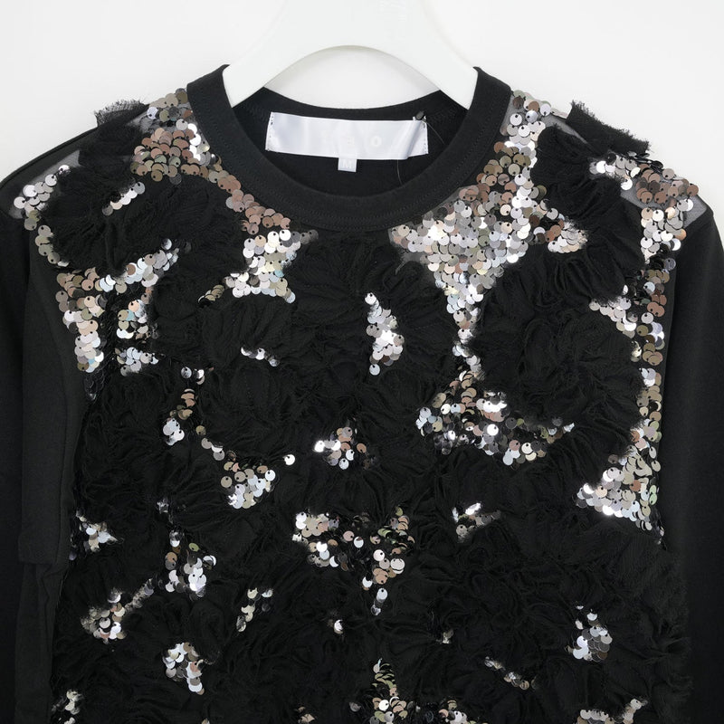 チュール刺繍カットソー-BLACK×SILVER-