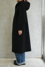 MELTON HOODED WORK COAT-BLACK-