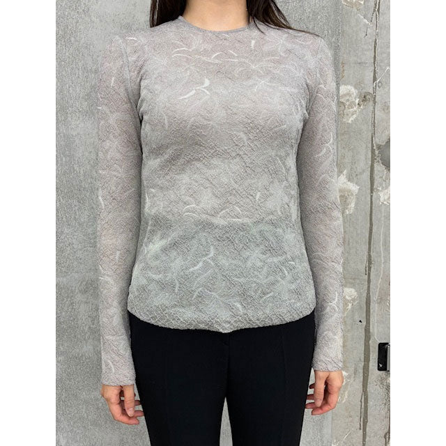 Floral Jacquard Sheer Knit Top-GREY- – THEMARKET