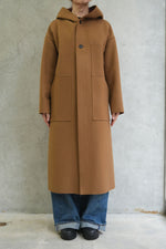 MELTON HOODED WORK COAT-BLACK-