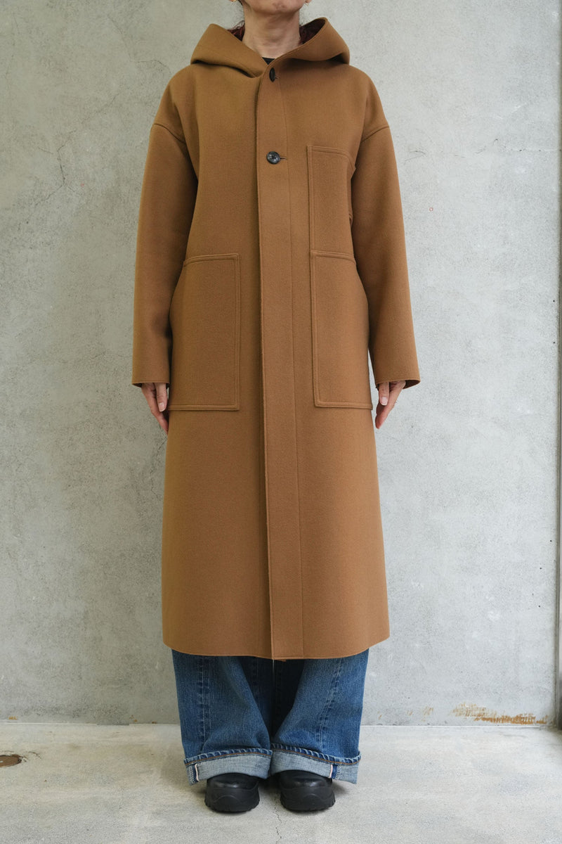 MELTON HOODED WORK COAT-BLACK-