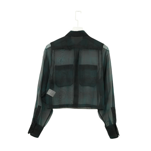 SHEER PLAID SHIRT-GREEN-