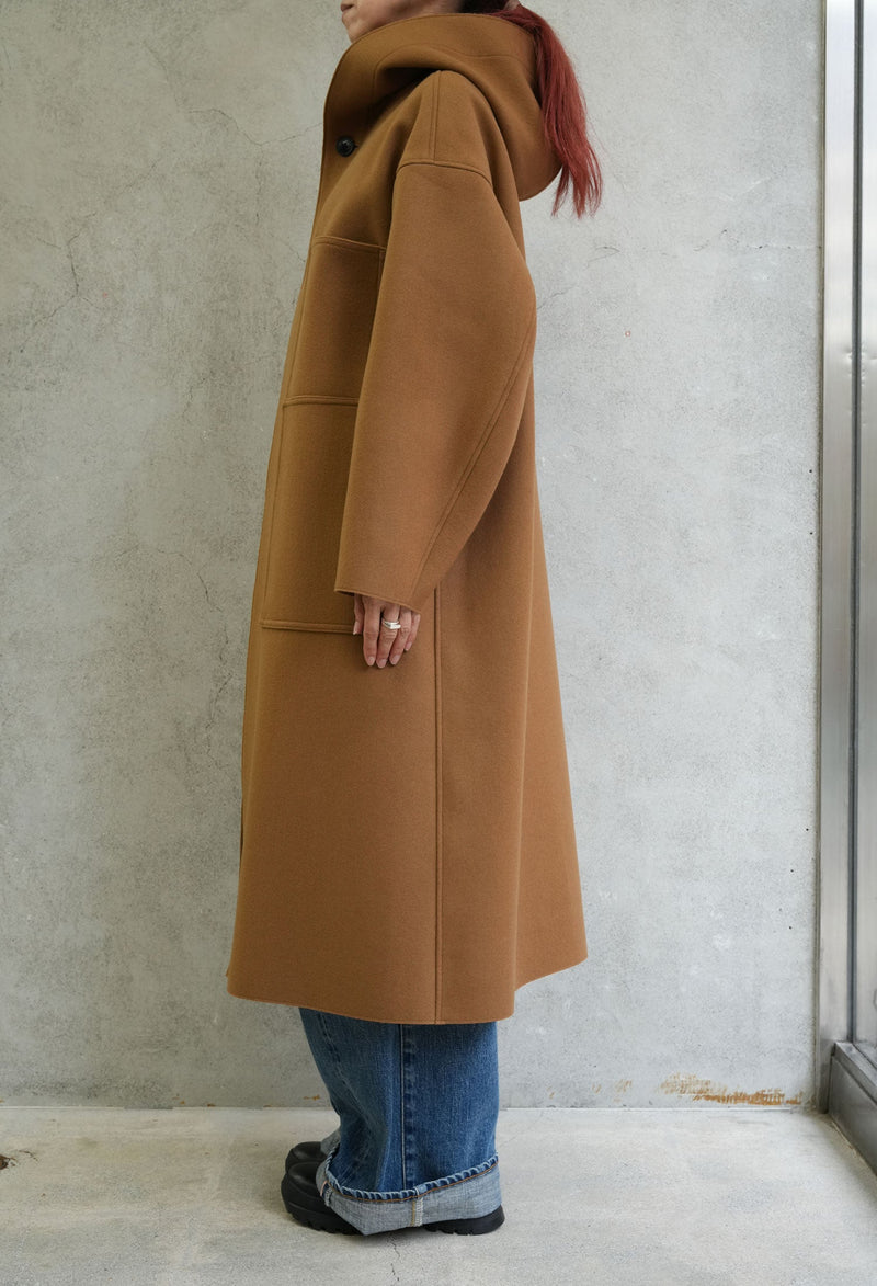 MELTON HOODED WORK COAT-BLACK-