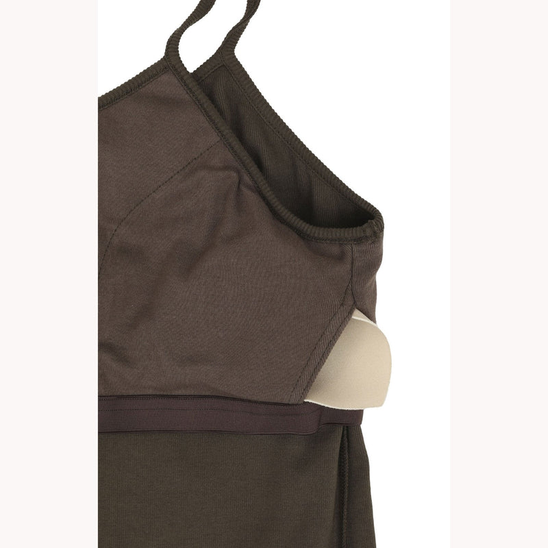 ONE SHOULDER RIB TANK-BROWN-